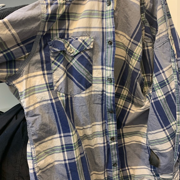 DKNY Blue plaid mens LG button up. Used and loved. - Picture 5 of 6